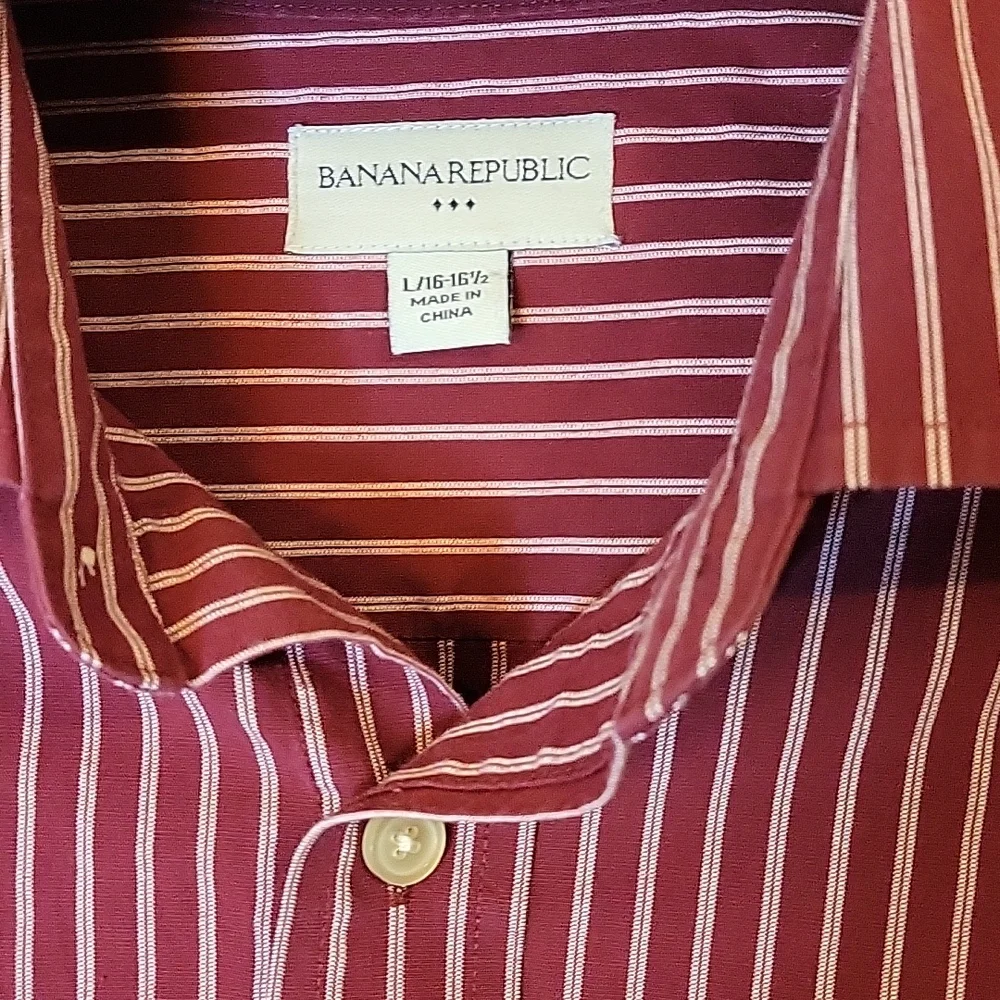 Banana Republic Large Dress Shirt Button Up Long Sleeve Red White Stripe